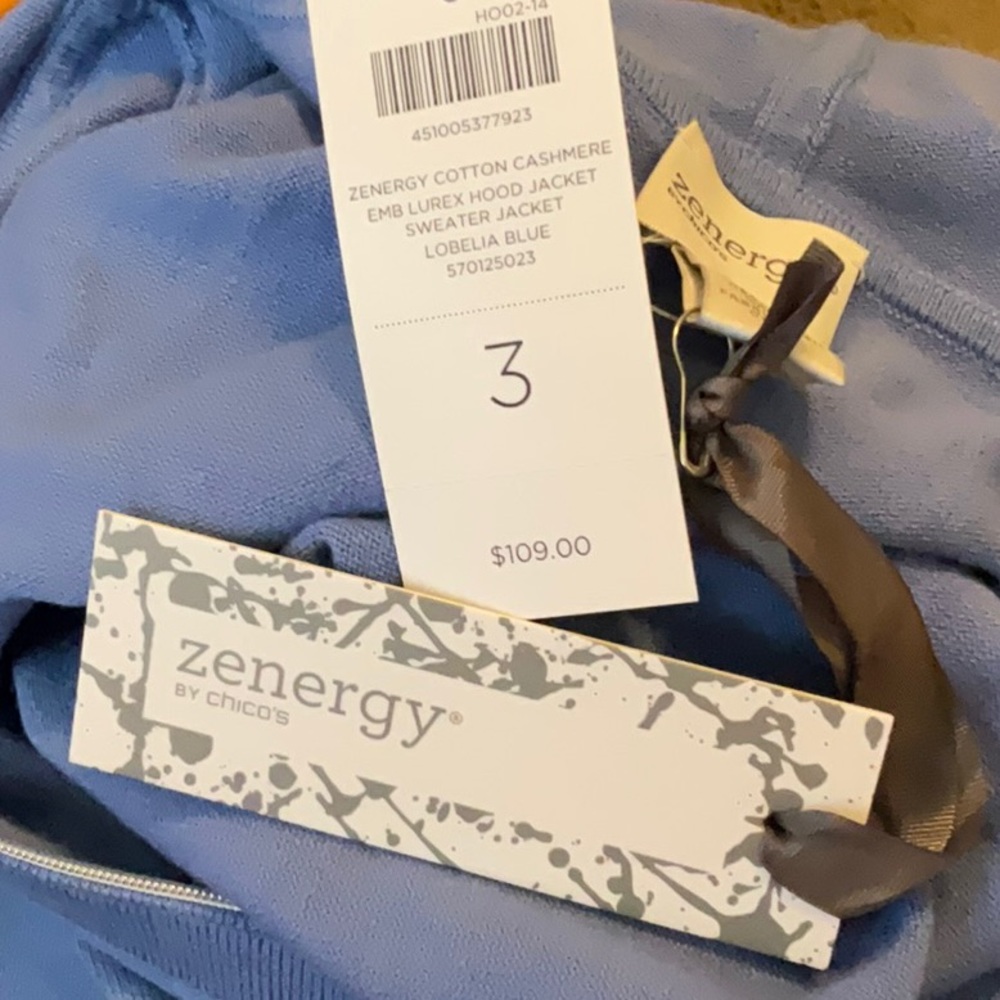 Zenergy cotton cashmere lurex Hood jacket sweater jacket lobelia blue - Picture 7 of 8